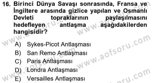 Orta Doğuda Siyaset Dersi 2016 - 2017 Yılı (Final) Dönem Sonu Sınav Soruları 16. Soru