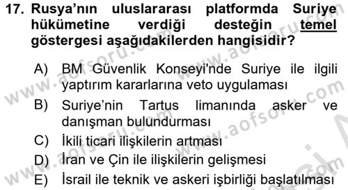 Orta Doğuda Siyaset Dersi 2016 - 2017 Yılı (Final) Dönem Sonu Sınav Soruları 17. Soru