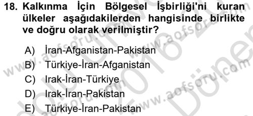 Orta Doğuda Siyaset Dersi 2016 - 2017 Yılı (Final) Dönem Sonu Sınav Soruları 18. Soru