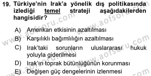 Orta Doğuda Siyaset Dersi 2016 - 2017 Yılı (Final) Dönem Sonu Sınav Soruları 19. Soru