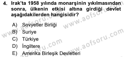 Orta Doğuda Siyaset Dersi 2016 - 2017 Yılı (Final) Dönem Sonu Sınav Soruları 4. Soru