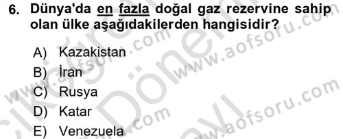 Orta Doğuda Siyaset Dersi 2016 - 2017 Yılı (Final) Dönem Sonu Sınav Soruları 6. Soru