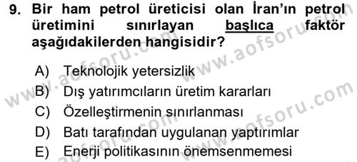 Orta Doğuda Siyaset Dersi 2016 - 2017 Yılı (Final) Dönem Sonu Sınav Soruları 9. Soru