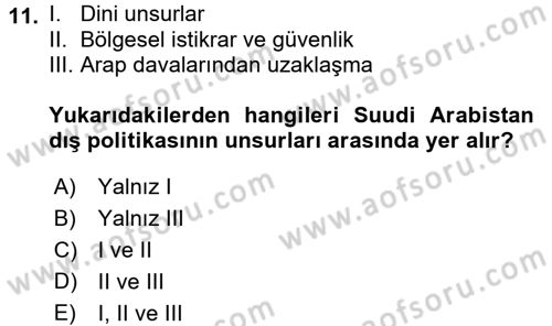 Orta Doğuda Siyaset Dersi 2017 - 2018 Yılı 3 Ders Sınav Soruları 11. Soru