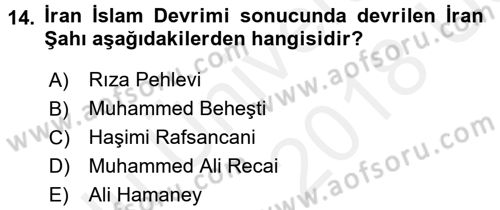 Orta Doğuda Siyaset Dersi 2017 - 2018 Yılı 3 Ders Sınav Soruları 14. Soru