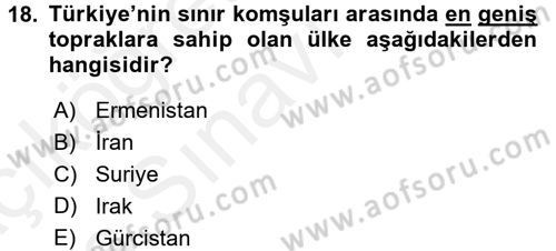 Orta Doğuda Siyaset Dersi 2017 - 2018 Yılı 3 Ders Sınav Soruları 18. Soru