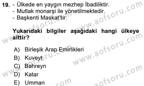 Orta Doğuda Siyaset Dersi 2017 - 2018 Yılı 3 Ders Sınav Soruları 19. Soru