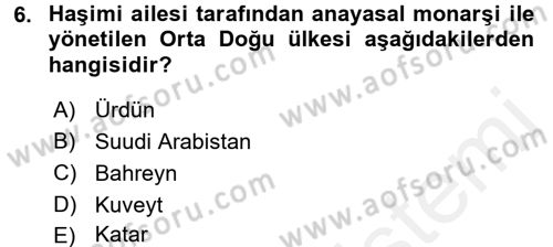 Orta Doğuda Siyaset Dersi 2017 - 2018 Yılı 3 Ders Sınav Soruları 6. Soru