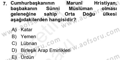 Orta Doğuda Siyaset Dersi 2017 - 2018 Yılı 3 Ders Sınav Soruları 7. Soru