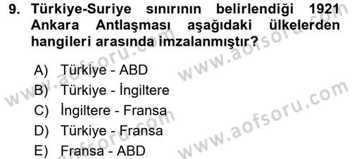 Orta Doğuda Siyaset Dersi 2017 - 2018 Yılı 3 Ders Sınav Soruları 9. Soru