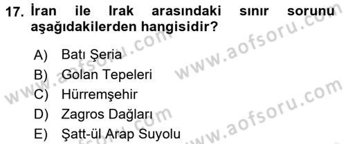 Orta Doğuda Siyaset Dersi 2017 - 2018 Yılı (Vize) Ara Sınav Soruları 17. Soru