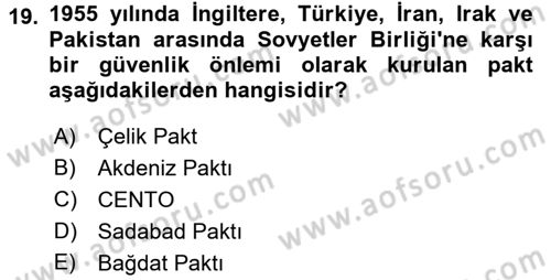 Orta Doğuda Siyaset Dersi 2017 - 2018 Yılı (Vize) Ara Sınav Soruları 19. Soru