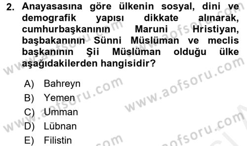 Orta Doğuda Siyaset Dersi 2017 - 2018 Yılı (Vize) Ara Sınav Soruları 2. Soru