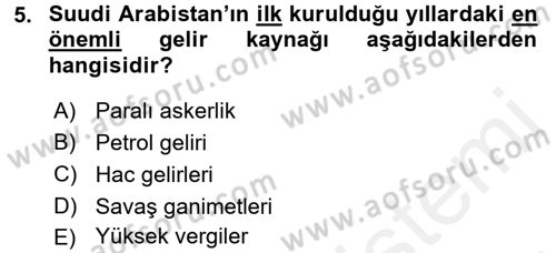 Orta Doğuda Siyaset Dersi 2017 - 2018 Yılı (Vize) Ara Sınav Soruları 5. Soru