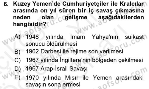 Orta Doğuda Siyaset Dersi 2017 - 2018 Yılı (Vize) Ara Sınav Soruları 6. Soru