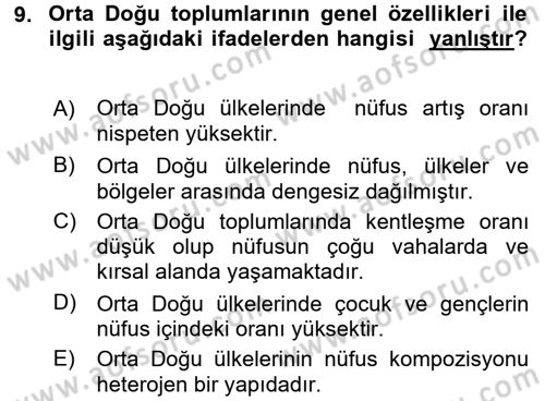 Orta Doğuda Siyaset Dersi 2017 - 2018 Yılı (Vize) Ara Sınav Soruları 9. Soru