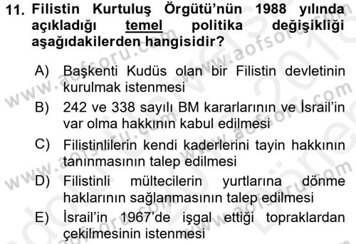 Orta Doğuda Siyaset Dersi 2017 - 2018 Yılı (Final) Dönem Sonu Sınav Soruları 11. Soru