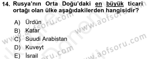 Orta Doğuda Siyaset Dersi 2017 - 2018 Yılı (Final) Dönem Sonu Sınav Soruları 14. Soru