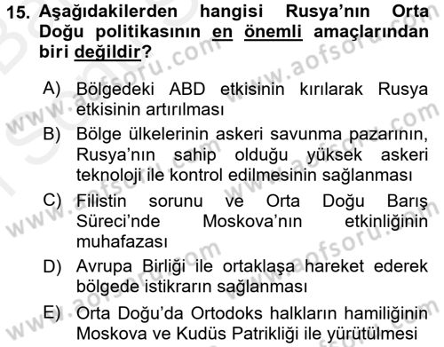 Orta Doğuda Siyaset Dersi 2017 - 2018 Yılı (Final) Dönem Sonu Sınav Soruları 15. Soru