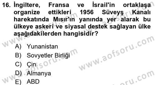 Orta Doğuda Siyaset Dersi 2017 - 2018 Yılı (Final) Dönem Sonu Sınav Soruları 16. Soru