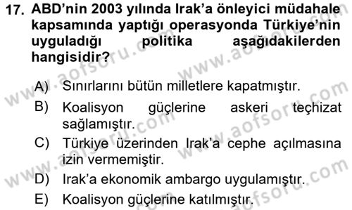 Orta Doğuda Siyaset Dersi 2017 - 2018 Yılı (Final) Dönem Sonu Sınav Soruları 17. Soru