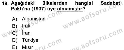 Orta Doğuda Siyaset Dersi 2017 - 2018 Yılı (Final) Dönem Sonu Sınav Soruları 19. Soru