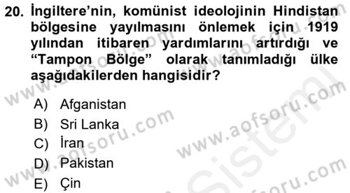 Orta Doğuda Siyaset Dersi 2017 - 2018 Yılı (Final) Dönem Sonu Sınav Soruları 20. Soru