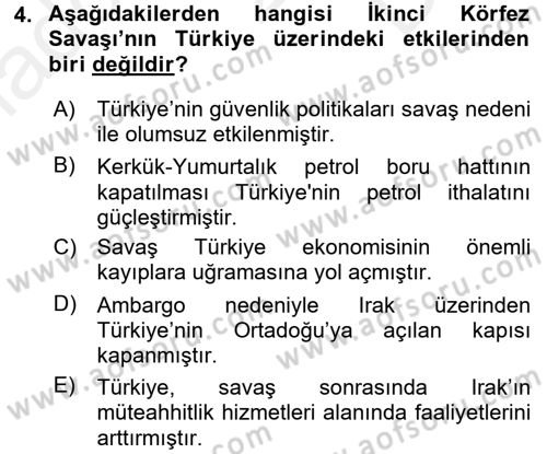 Orta Doğuda Siyaset Dersi 2017 - 2018 Yılı (Final) Dönem Sonu Sınav Soruları 4. Soru