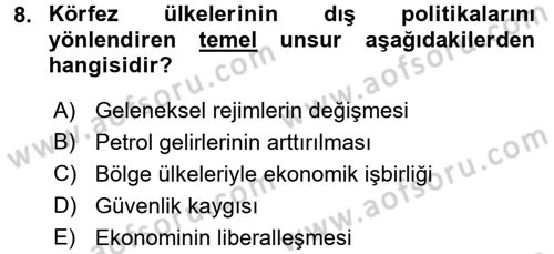 Orta Doğuda Siyaset Dersi 2017 - 2018 Yılı (Final) Dönem Sonu Sınav Soruları 8. Soru