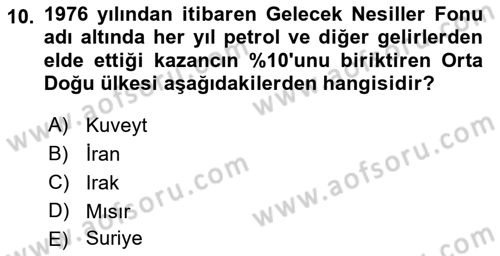 Orta Doğuda Siyaset Dersi 2018 - 2019 Yılı 3 Ders Sınav Soruları 10. Soru
