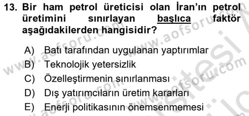 Orta Doğuda Siyaset Dersi 2018 - 2019 Yılı 3 Ders Sınav Soruları 13. Soru
