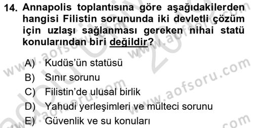 Orta Doğuda Siyaset Dersi 2018 - 2019 Yılı 3 Ders Sınav Soruları 14. Soru