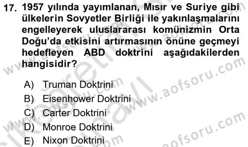 Orta Doğuda Siyaset Dersi 2018 - 2019 Yılı 3 Ders Sınav Soruları 17. Soru