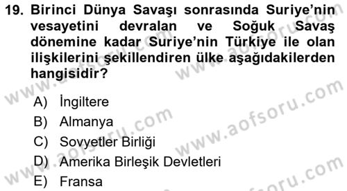 Orta Doğuda Siyaset Dersi 2018 - 2019 Yılı 3 Ders Sınav Soruları 19. Soru