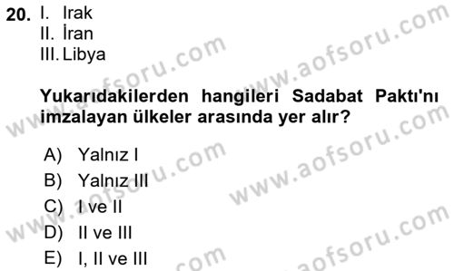Orta Doğuda Siyaset Dersi 2018 - 2019 Yılı 3 Ders Sınav Soruları 20. Soru