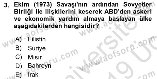 Orta Doğuda Siyaset Dersi 2018 - 2019 Yılı 3 Ders Sınav Soruları 3. Soru