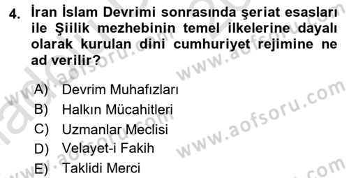 Orta Doğuda Siyaset Dersi 2018 - 2019 Yılı 3 Ders Sınav Soruları 4. Soru