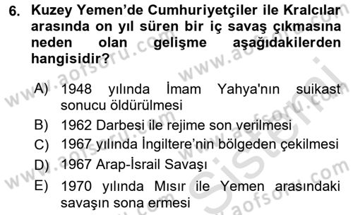 Orta Doğuda Siyaset Dersi 2018 - 2019 Yılı 3 Ders Sınav Soruları 6. Soru