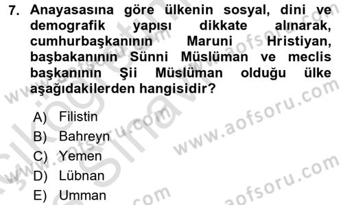 Orta Doğuda Siyaset Dersi 2018 - 2019 Yılı 3 Ders Sınav Soruları 7. Soru