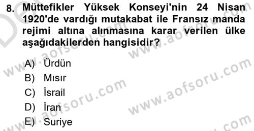 Orta Doğuda Siyaset Dersi 2018 - 2019 Yılı 3 Ders Sınav Soruları 8. Soru