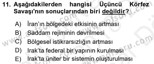 Orta Doğuda Siyaset Dersi 2018 - 2019 Yılı (Vize) Ara Sınav Soruları 11. Soru