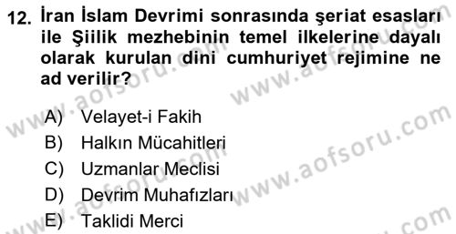 Orta Doğuda Siyaset Dersi 2018 - 2019 Yılı (Vize) Ara Sınav Soruları 12. Soru