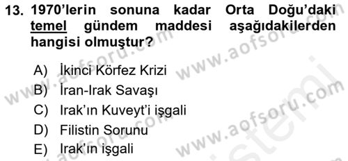 Orta Doğuda Siyaset Dersi 2018 - 2019 Yılı (Vize) Ara Sınav Soruları 13. Soru