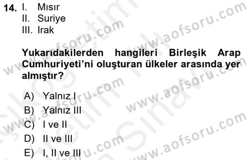 Orta Doğuda Siyaset Dersi 2018 - 2019 Yılı (Vize) Ara Sınav Soruları 14. Soru