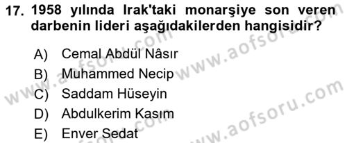 Orta Doğuda Siyaset Dersi 2018 - 2019 Yılı (Vize) Ara Sınav Soruları 17. Soru