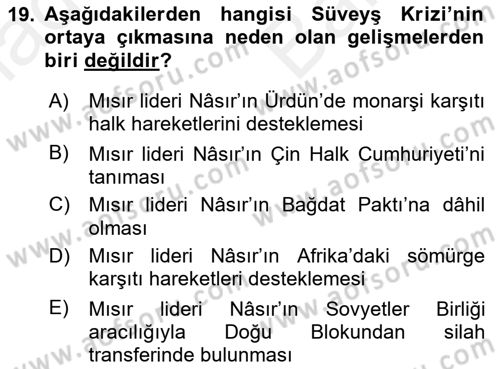 Orta Doğuda Siyaset Dersi 2018 - 2019 Yılı (Vize) Ara Sınav Soruları 19. Soru