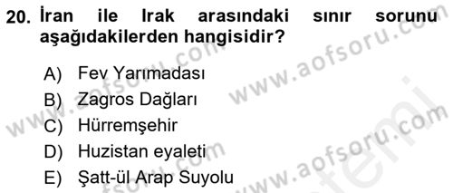 Orta Doğuda Siyaset Dersi 2018 - 2019 Yılı (Vize) Ara Sınav Soruları 20. Soru