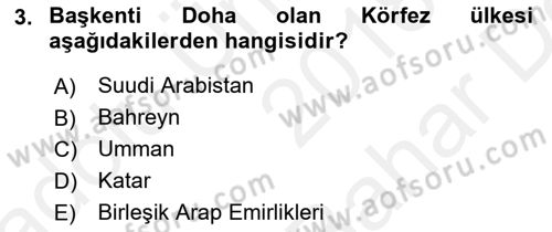 Orta Doğuda Siyaset Dersi 2018 - 2019 Yılı (Vize) Ara Sınav Soruları 3. Soru