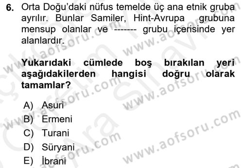 Orta Doğuda Siyaset Dersi 2018 - 2019 Yılı (Vize) Ara Sınav Soruları 6. Soru