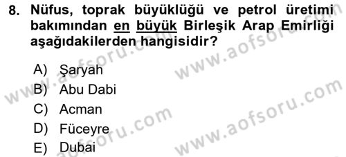 Orta Doğuda Siyaset Dersi 2018 - 2019 Yılı (Vize) Ara Sınav Soruları 8. Soru